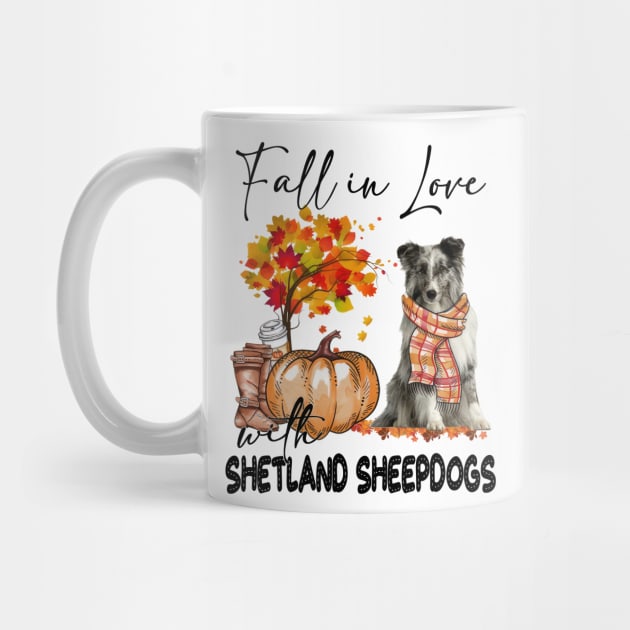 Fall In Love With Shetland Sheepdogs Pumpkin Thanksgiving by Gearlds Leonia